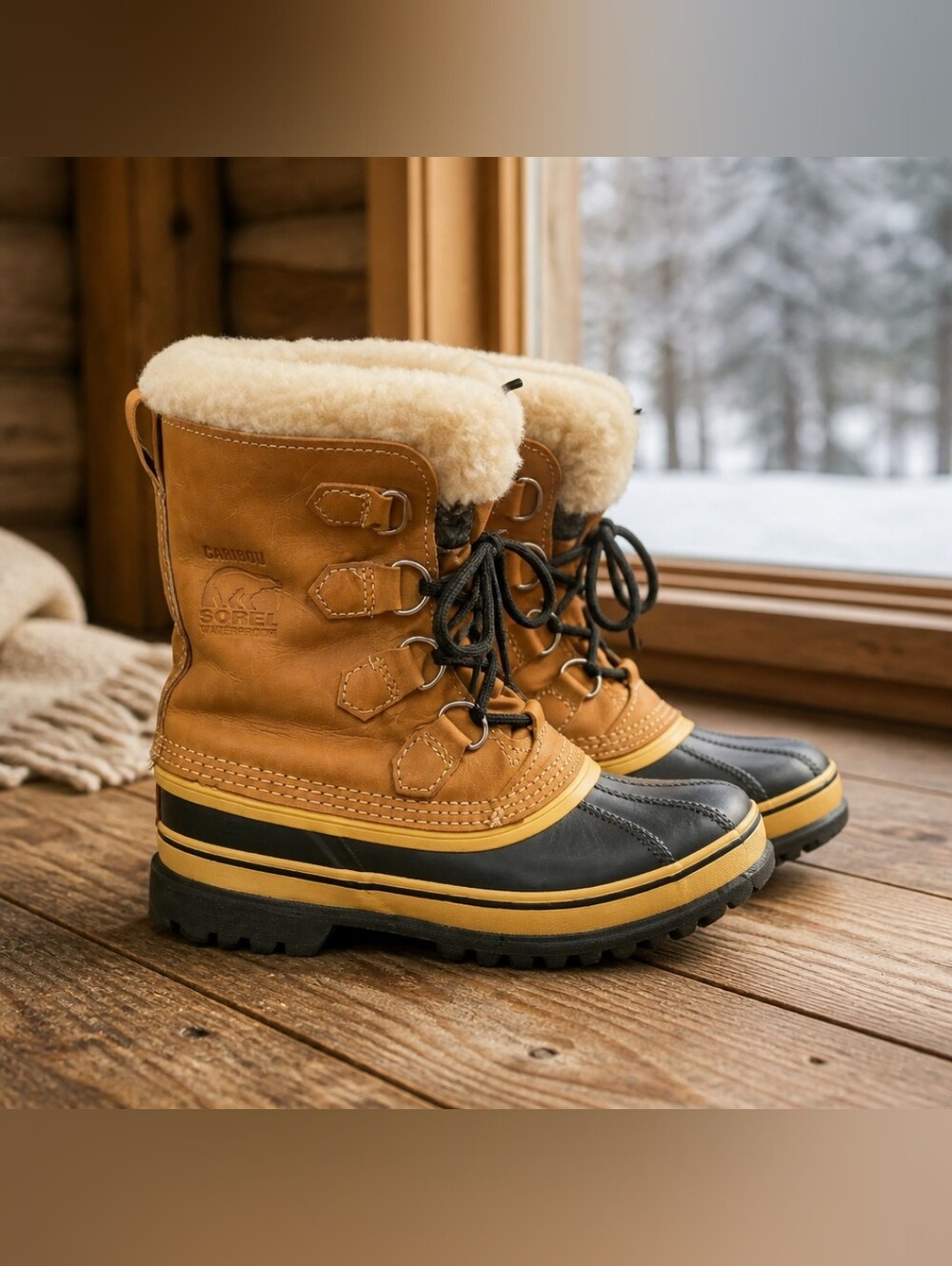Sorel Tan and Black Caribou Waterproof Winter Boots